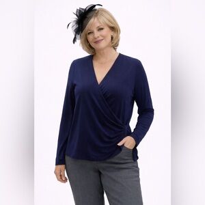 NWT Apt 9 V-Neck Wrap‎ Long Sleeve Top navy blue size XL